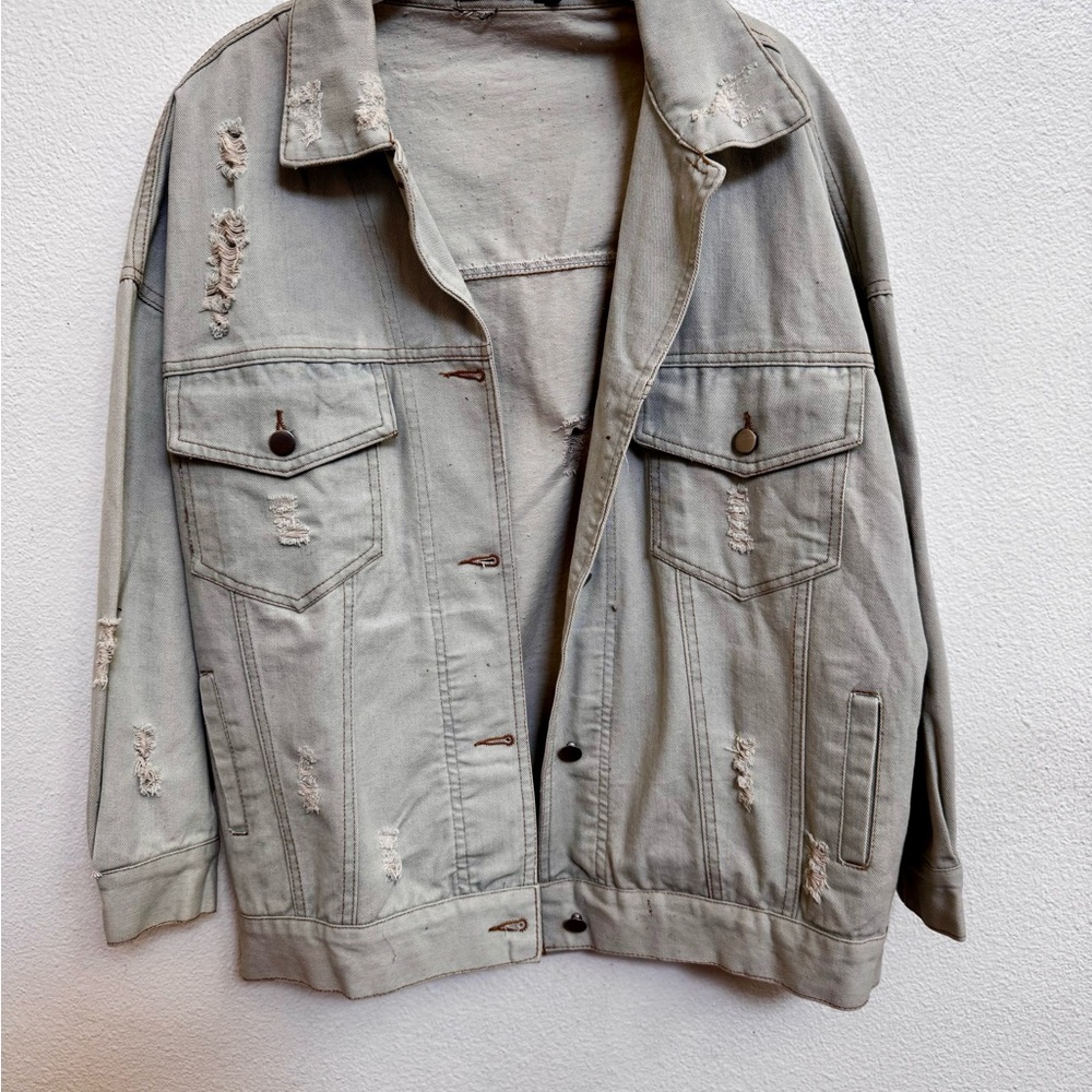 Distressed Denim Jean Jacket - Light Gray